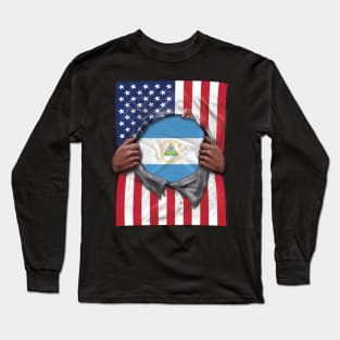 Nicaragua Flag American Flag Ripped - Gift for Nicaraguan From Nicaragua Long Sleeve T-Shirt